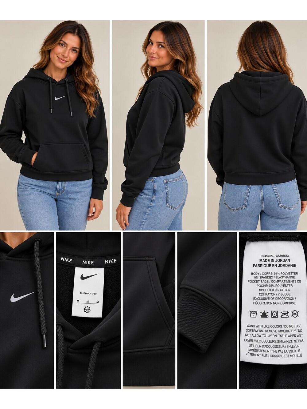 Nike Therma-FIT Women's Large Black Pullover Hoodie Fleece Athletic Swoosh L